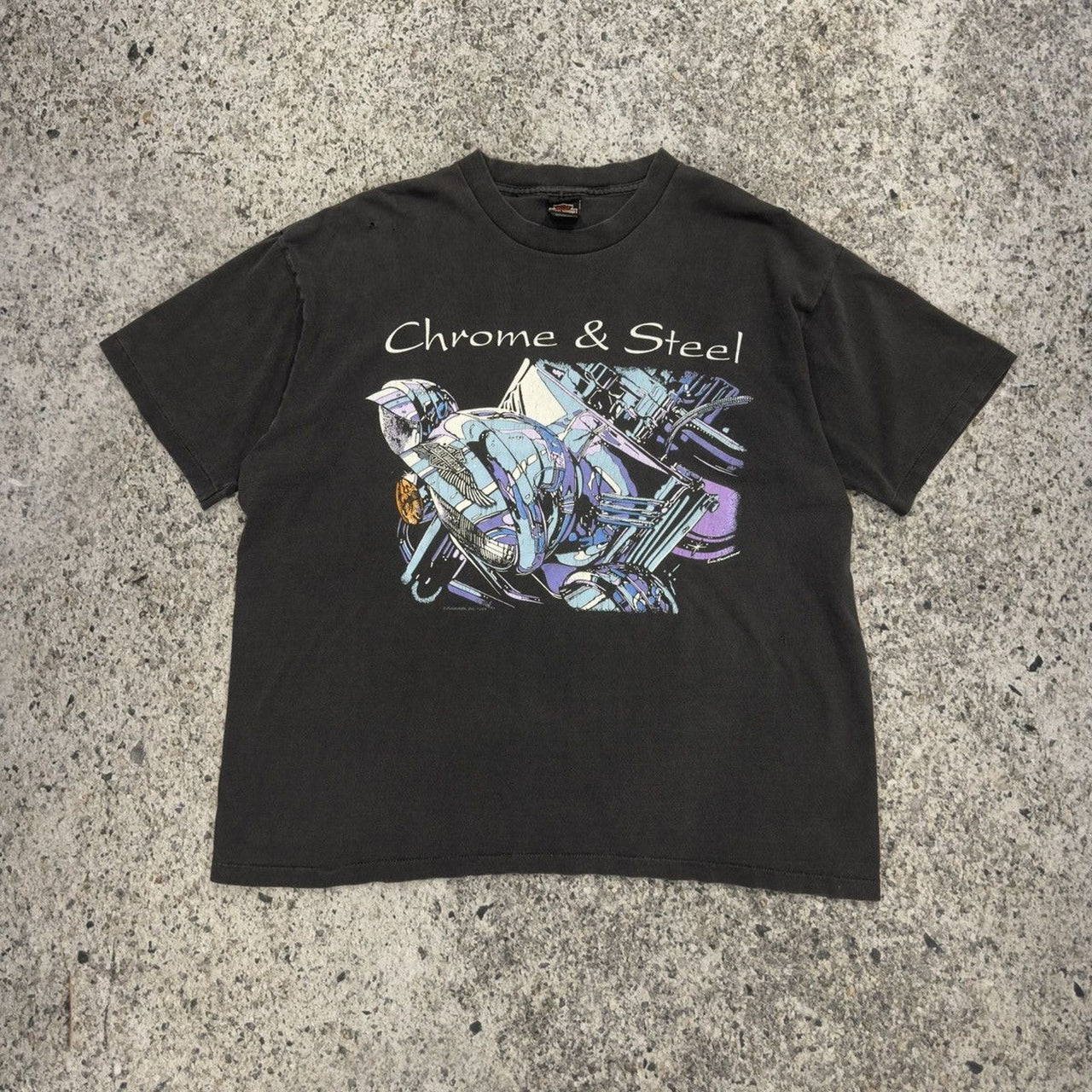 1990s Harley Davidson Faded Chrome & Steel Tee