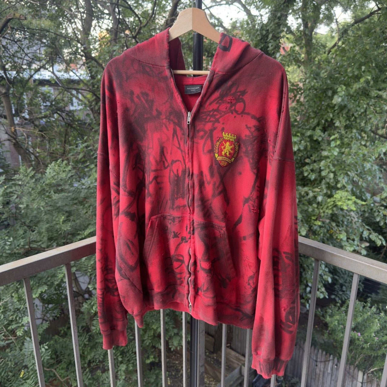 Balenciaga SS23 Mud Show Red Skater Zip Up Hoodie