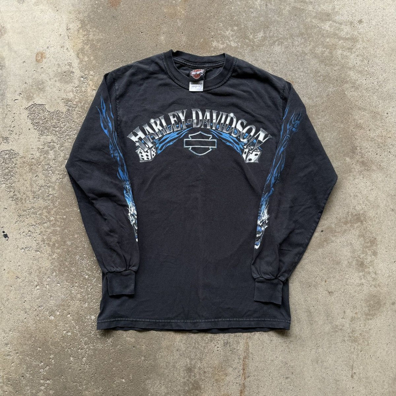 Harley Davidson Blue Flame Clown de manga larga de los años 2000