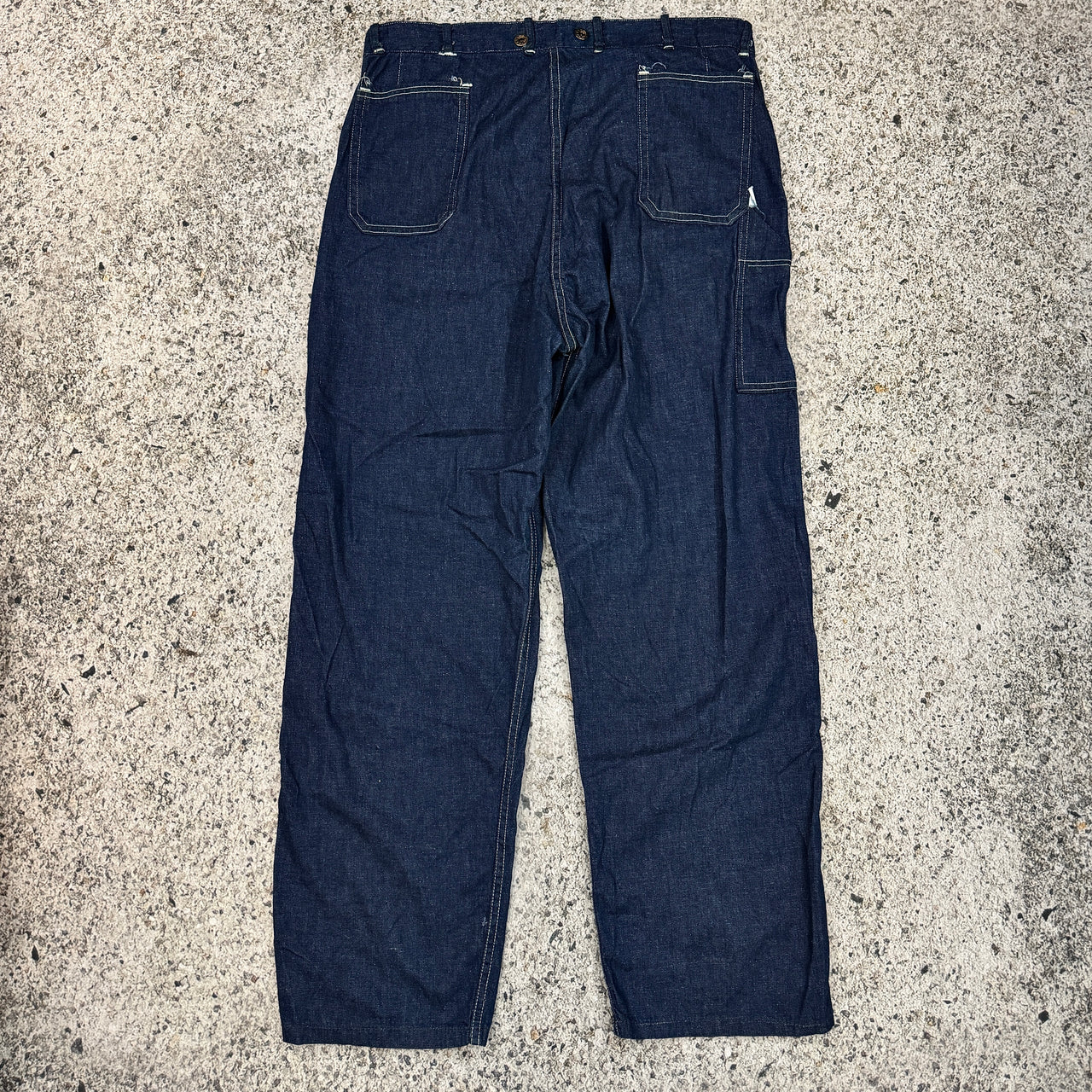 1930s 1940s WW2 Era Selvedge Laurel Leaf Button Denim Dungaree Work Pants