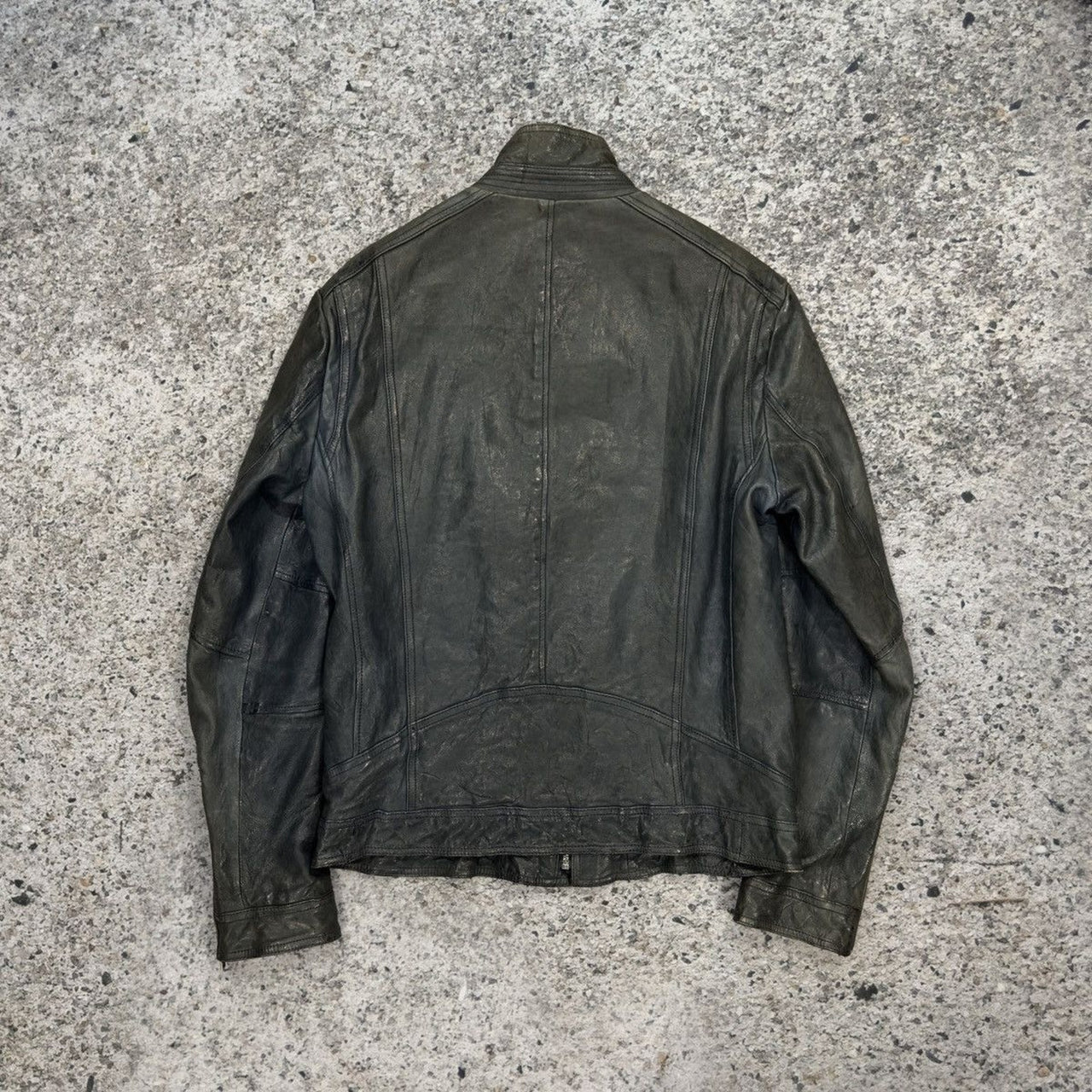 Aged Leather Double Zip Asymmetric Racer Custom Jacket