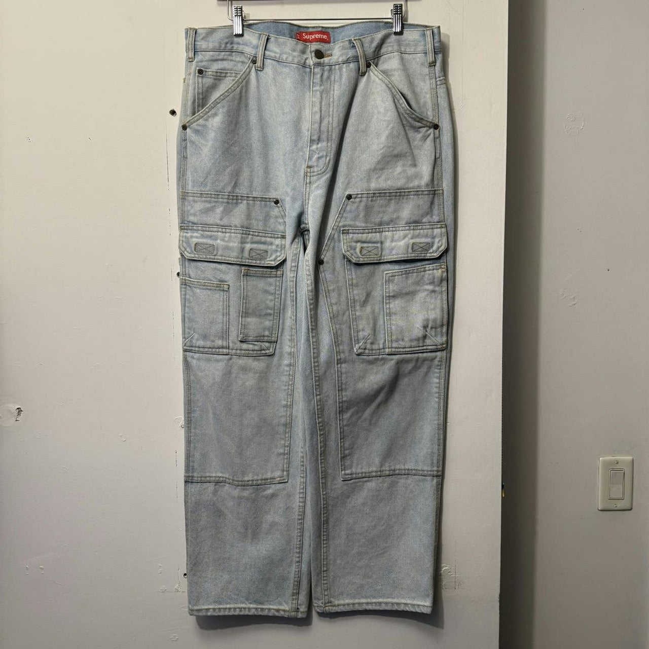 SUPREME SS22 DOUBLE KNEE DENIM LIGHT WASH UTILITY JEANS