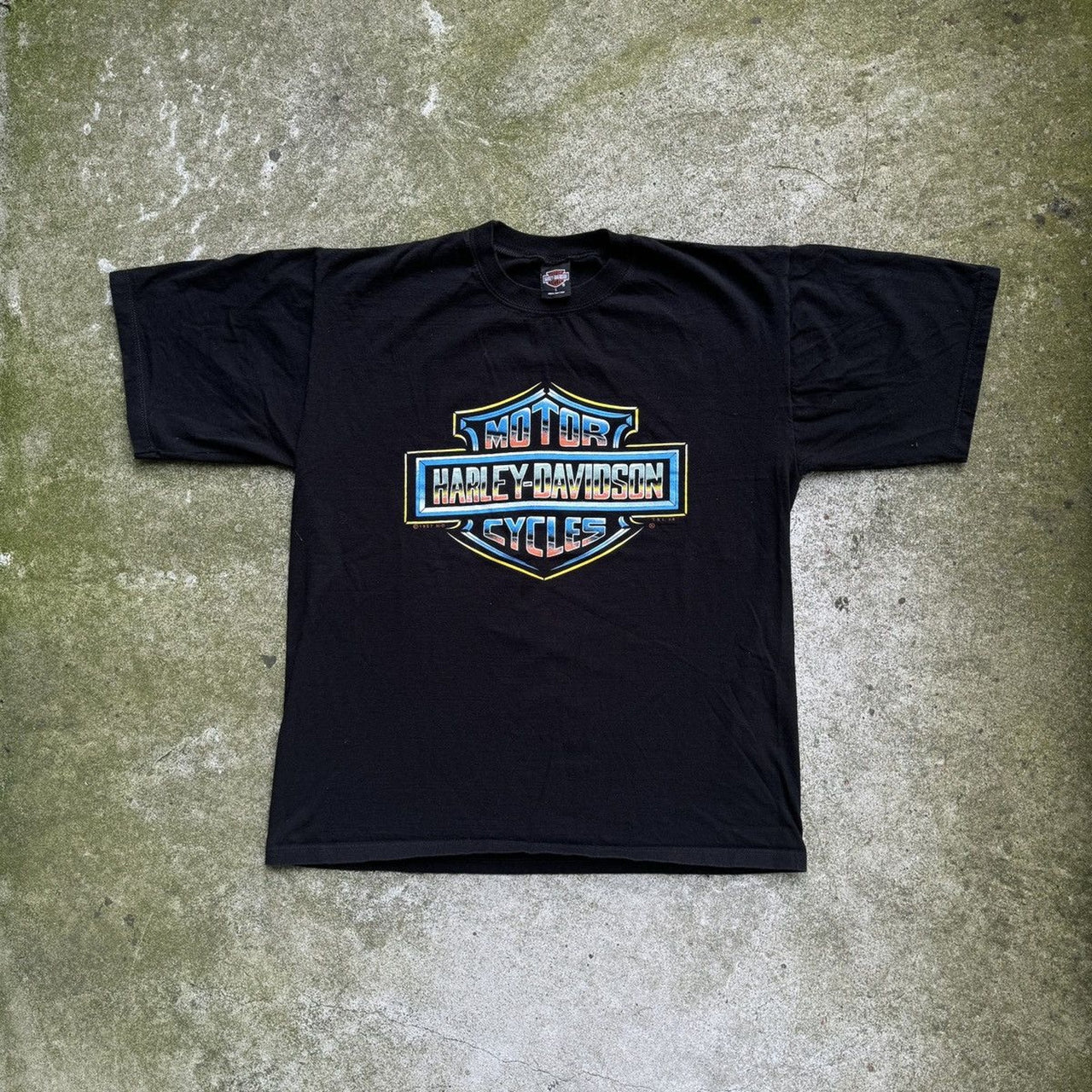 1990s Harley Davidson Chrome Big Logo Tee Oversized