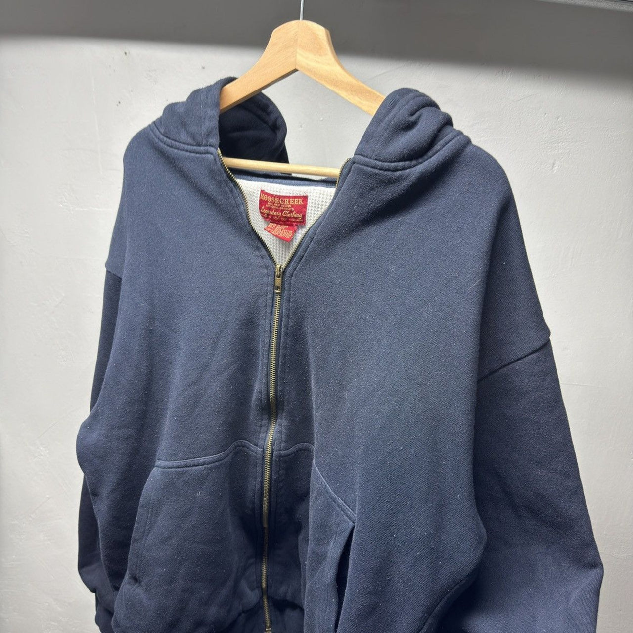1990s Thermal Lined Navy Blue Zip Up Hoodie