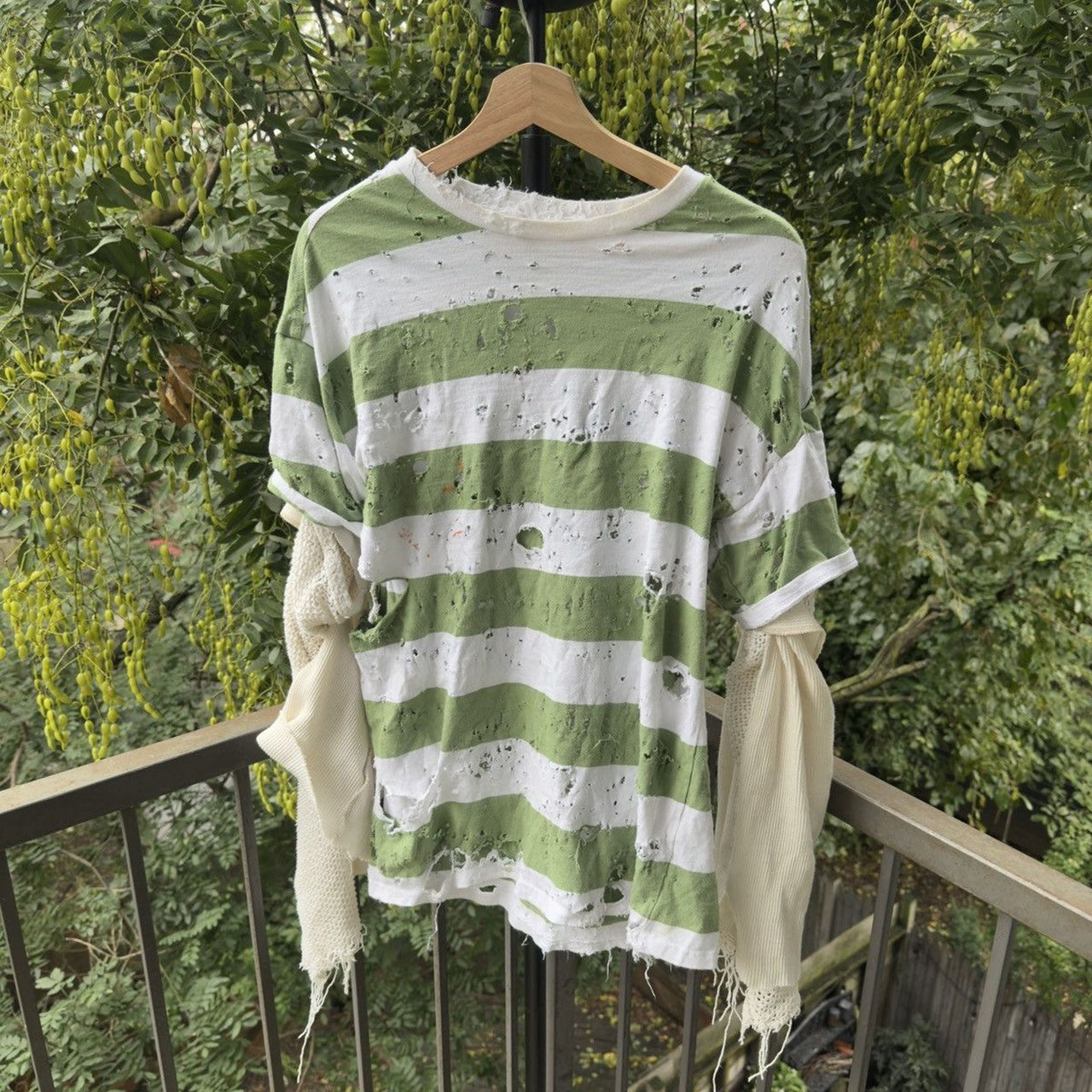 2000s Thrashed Distressed Striped Longsleeve