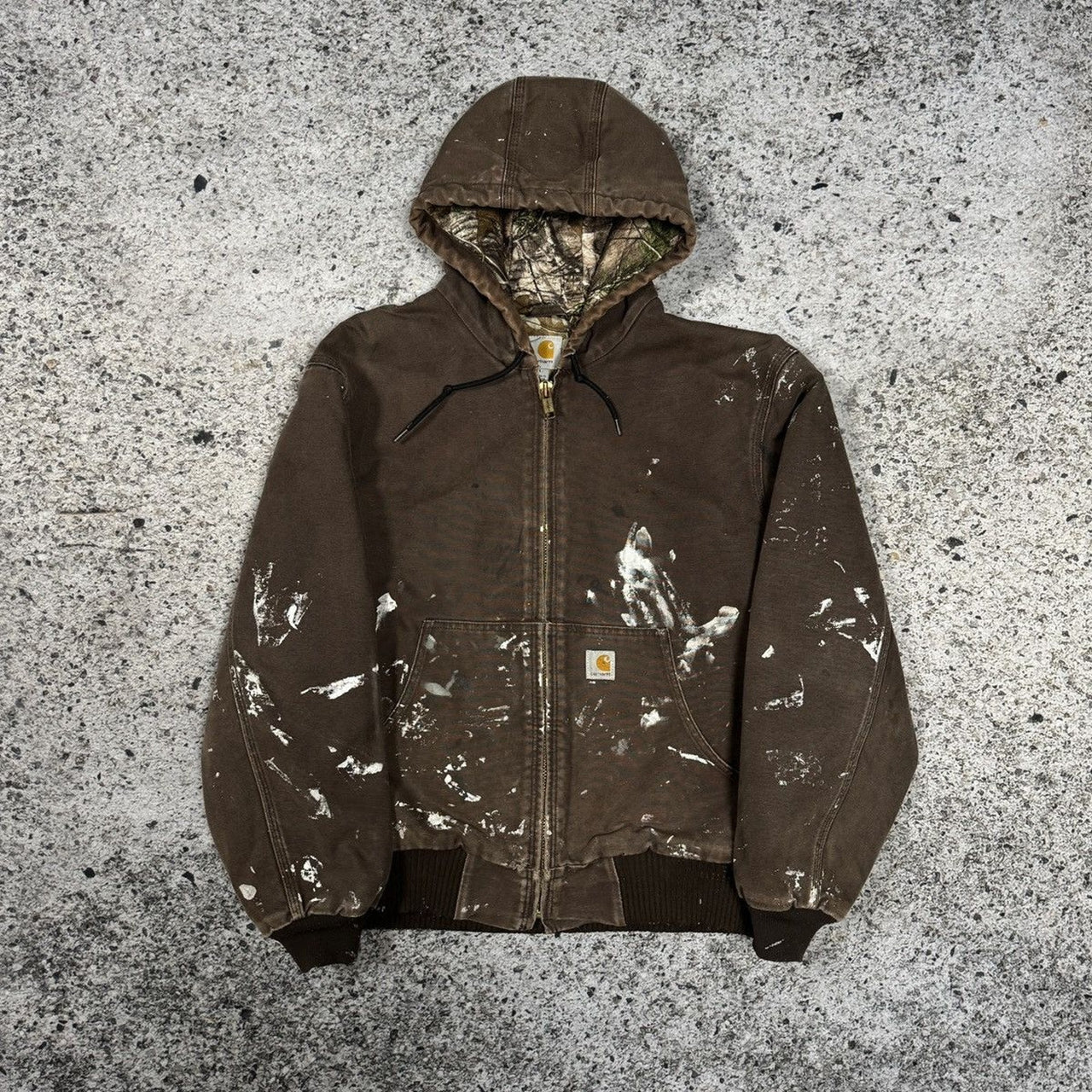 Carhartt Realtree Camo Lined Paint Faded Hooded Work Jacket