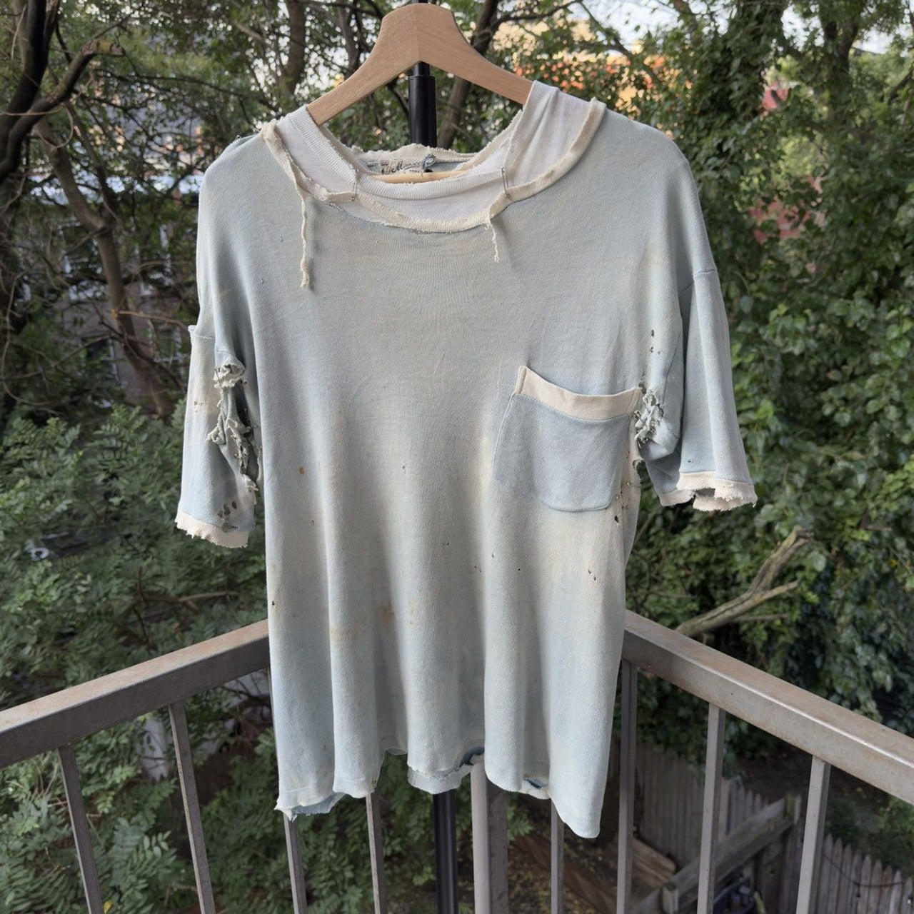 1940s Thrashed Faded Distressed Safety Pin Double Pocket Tee