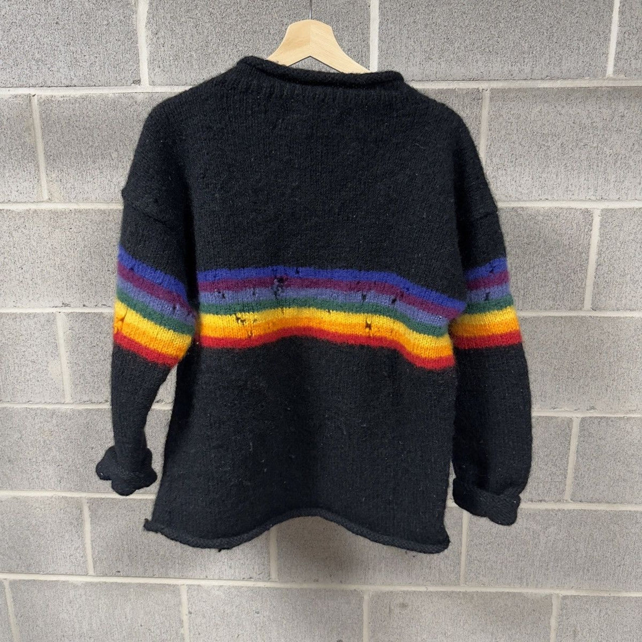 1990s Distressed Rainbow Wool Striped Knit Sweater