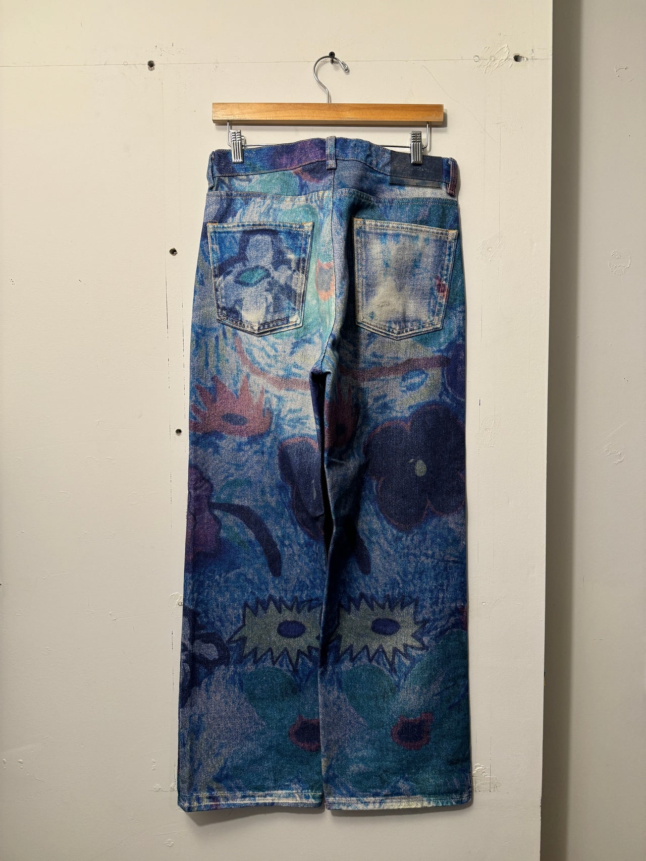 OUR LEGACY THIRD CUT DIGITAL CHALK PRINT FLOWER HANK GRUNER DENIM JEANS