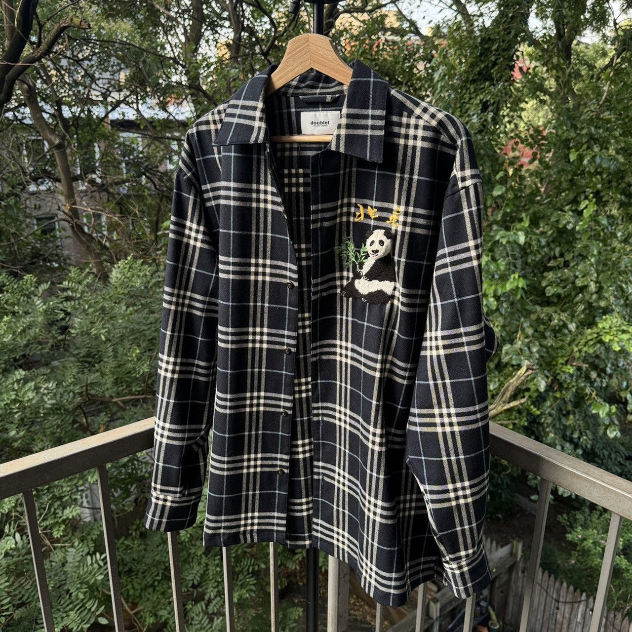 Doublet Puppet Animal Panda Plaid Flannel Shirt