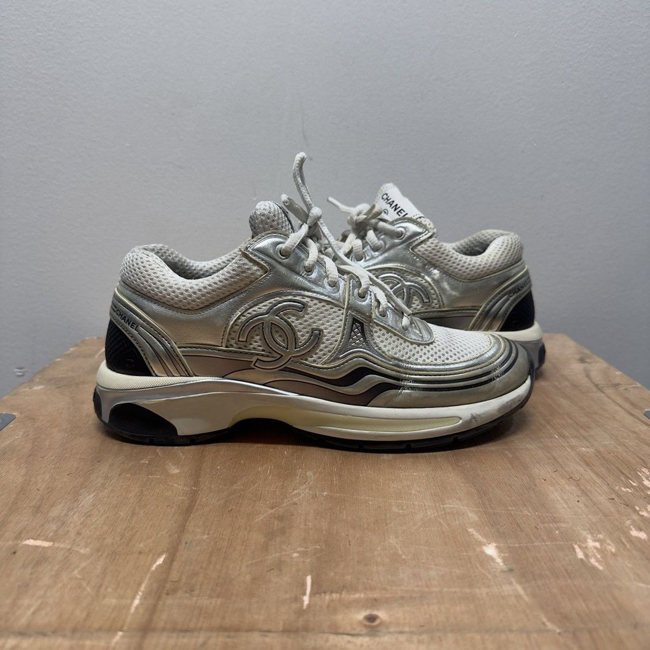 Chanel Fabricated & Laminated Silver White CC Runner