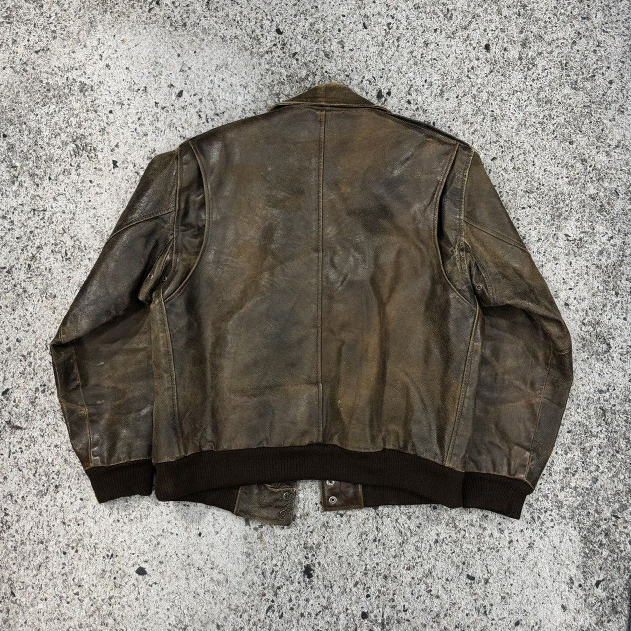 1990s Burnt Thrashed Faded Leather Oversized Bomber Jacket