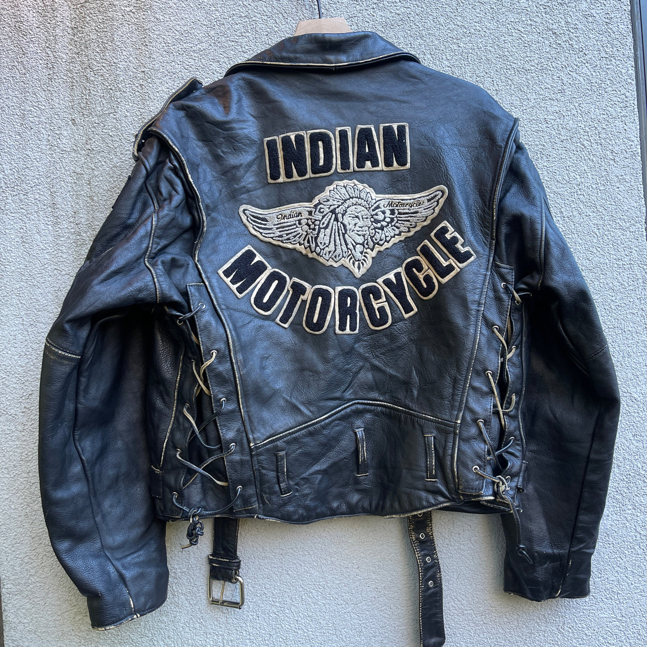 1980s Indians Motorcycles Patched Genuine Leather Biker Jacket