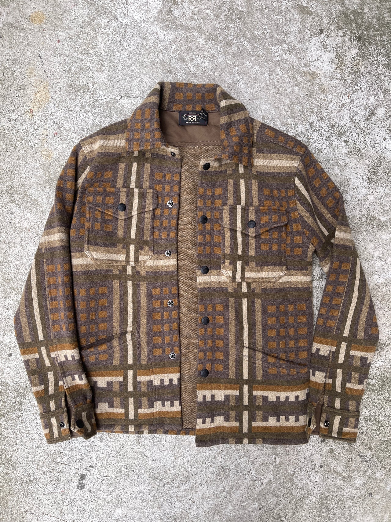 RRL JACQUARD WOOL CASHMERE BLANKET WORK SHIRT SWEATER