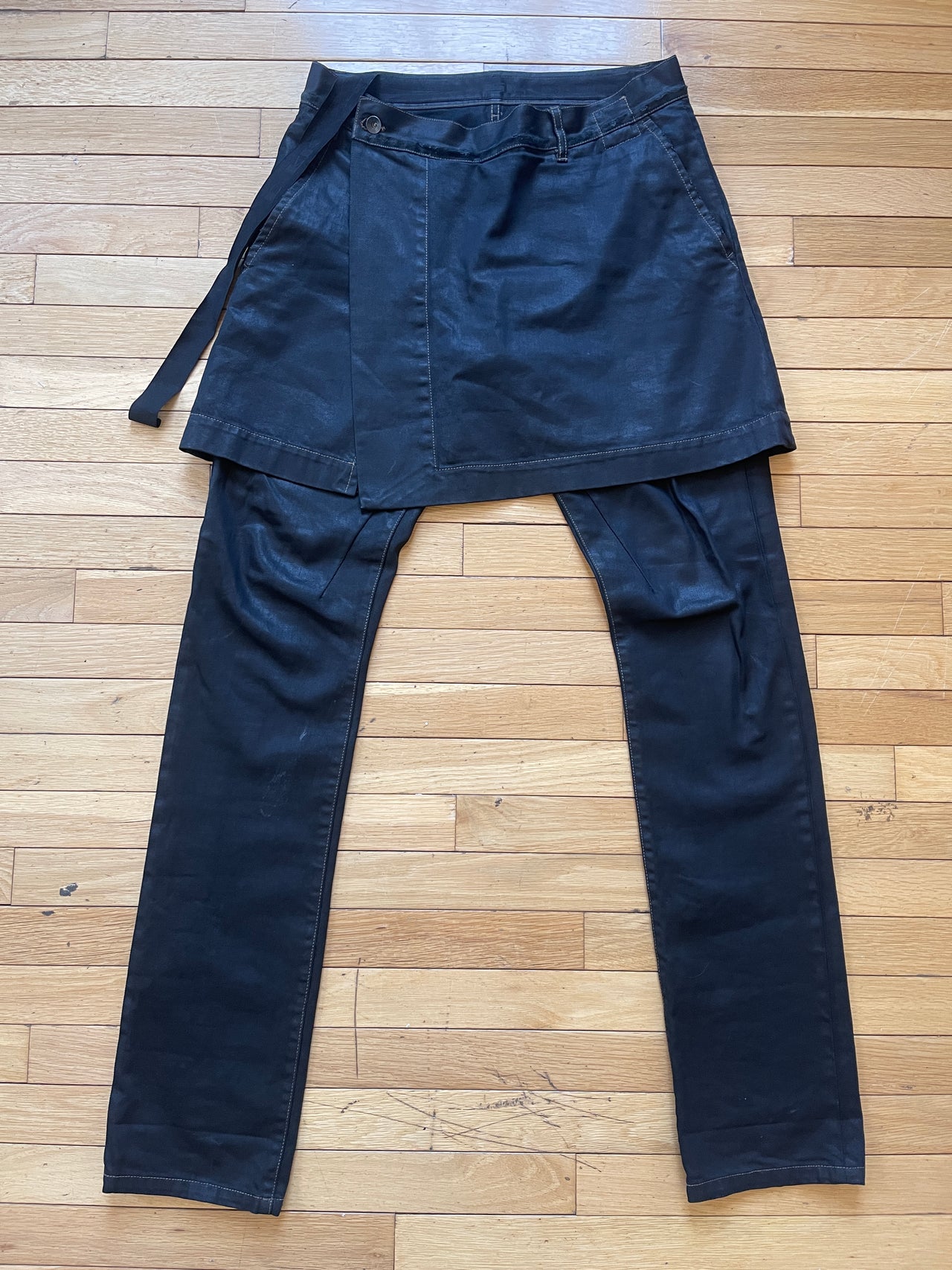 RICK OWENS DRKSHDW WAXED SKIRTED KILT DETROIT JEANS