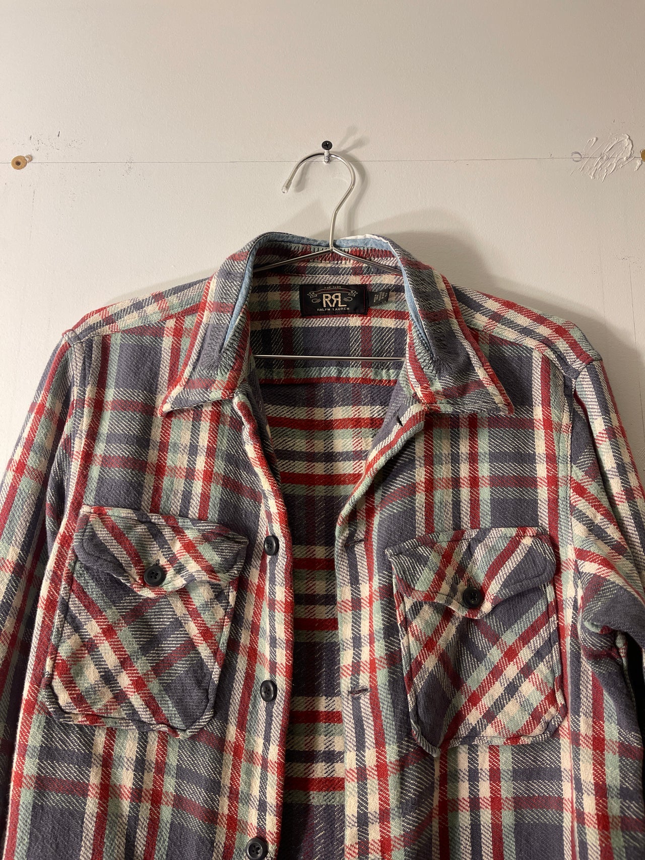 RRL DISTRESSED PLAID FLANNEL SHIRT