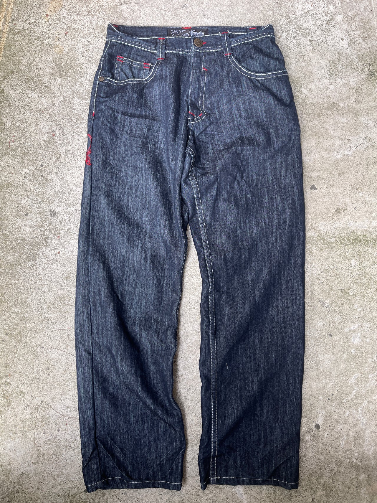 JEANS DE MEZCLILLA CON CRUZ BORDADA DEL POLO SUR DE LOS AÑOS 2000