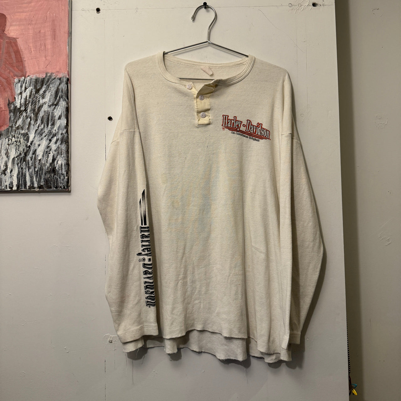 1980s Harley Davidson Thrashed Thermal Henley Longsleeve