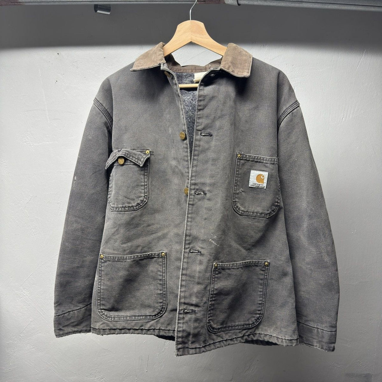 1990s Carhartt Faded Distressed Chore Coat Jacket