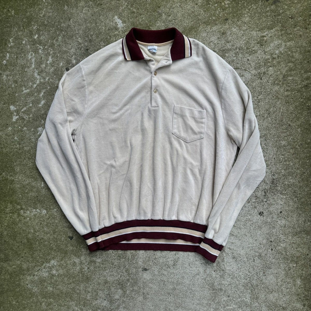 1960s 1970s JcPenney Velour Longsleeve Polo