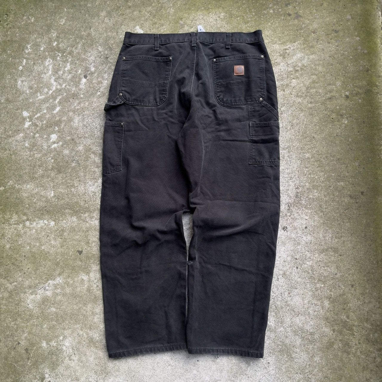 Pantalones Carhartt Thrashed negros descoloridos con doble rodilla, años 2000
