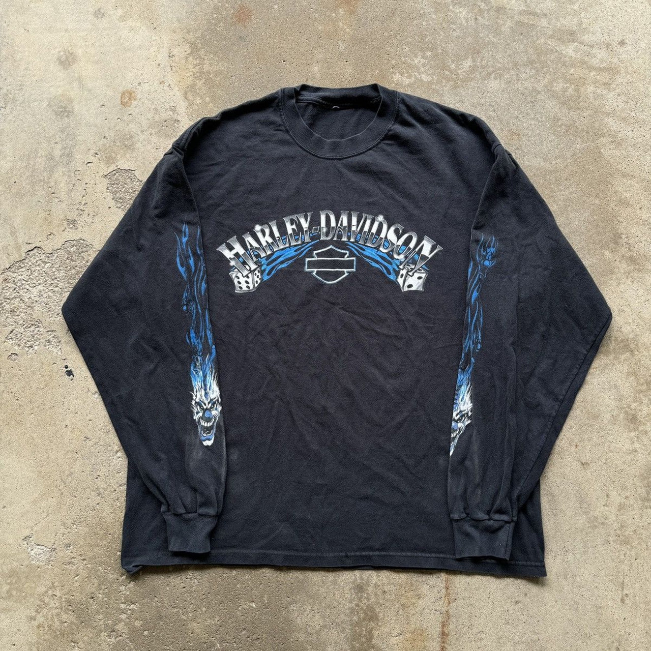 Harley Davidson Blue Flame Clown de manga larga de los años 2000