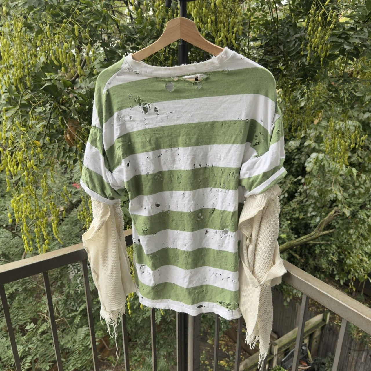 2000s Thrashed Distressed Striped Longsleeve