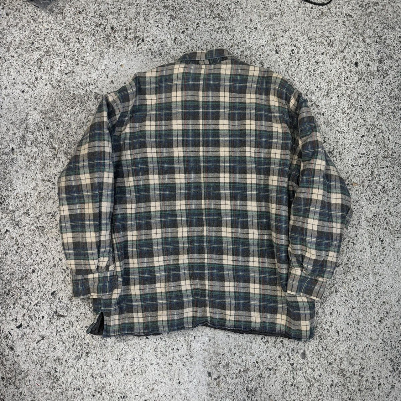 Vintage Faded Grunge Plaid Quilted Flannel Button Up Coat