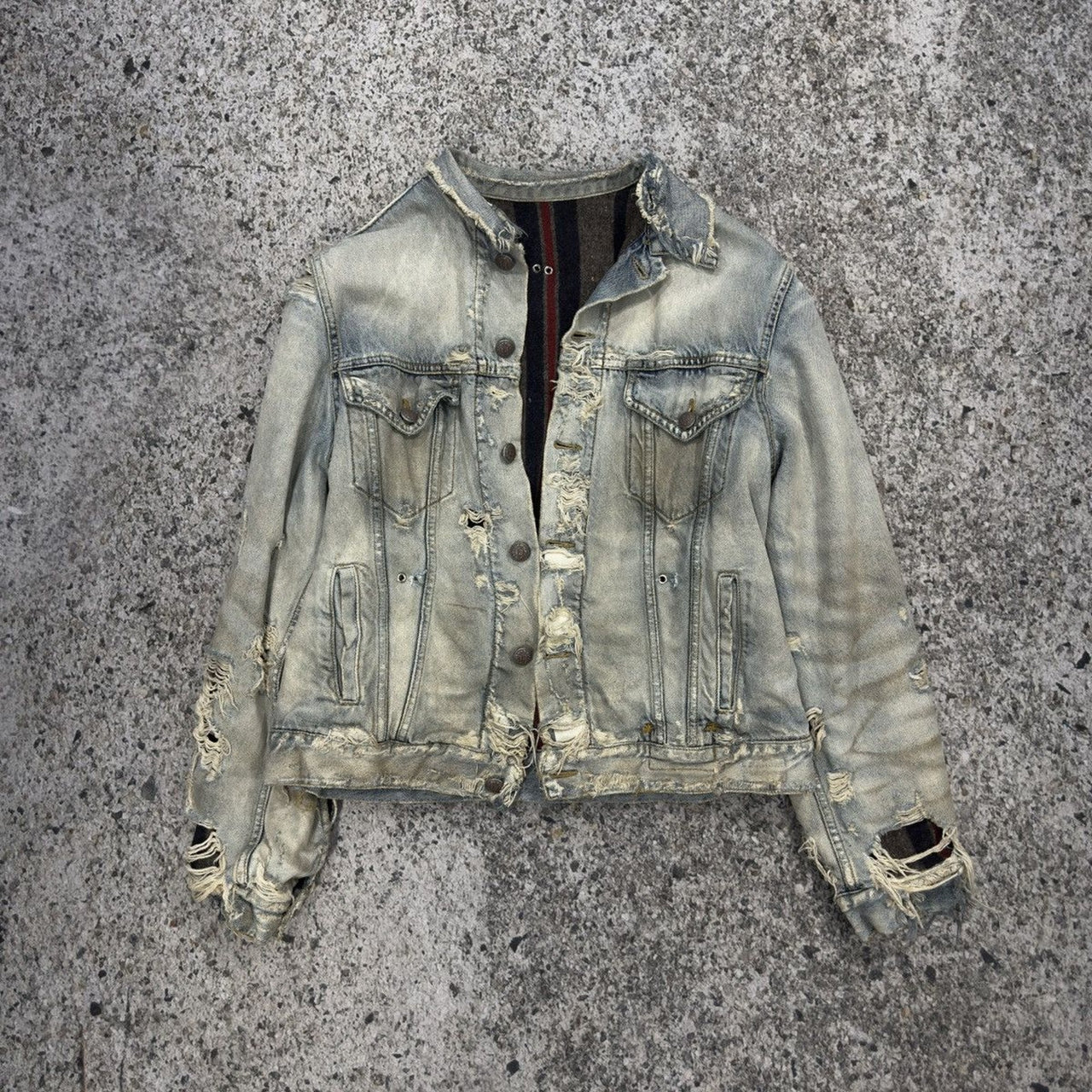 R13 Distressed Thrashed Faded Refurbished Denim Jacket