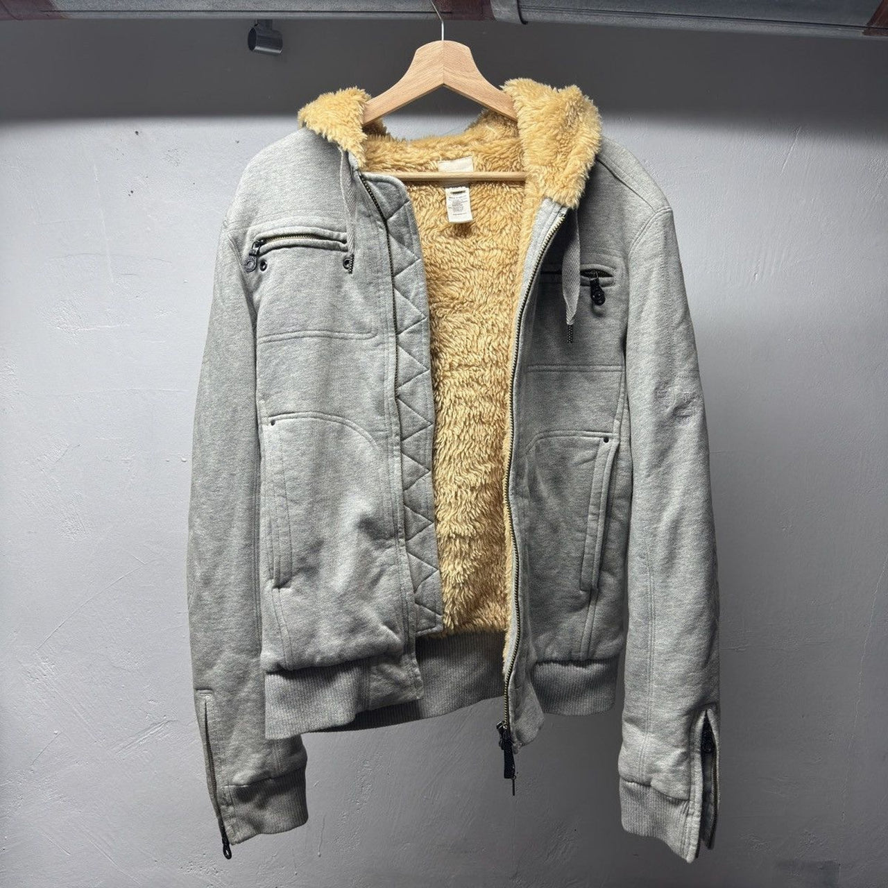 2000s Diesel Faux Fur Lined Zip Up Hoodie