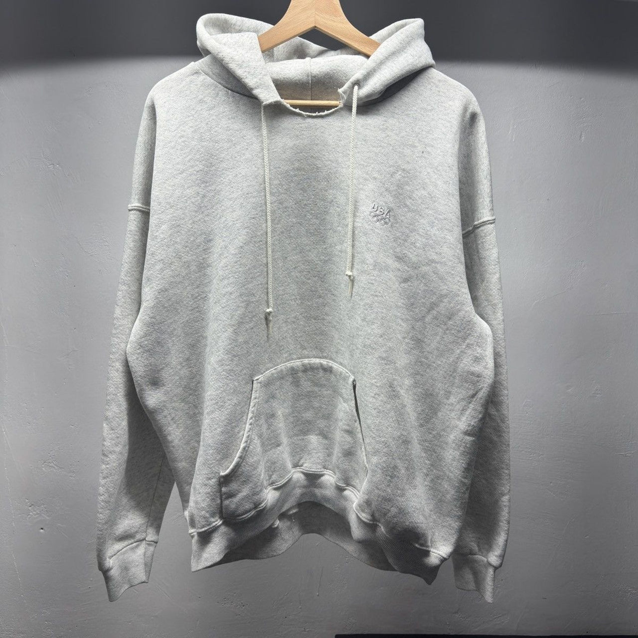 1990s Faded Blank Grey Distressed Cut Hoodie