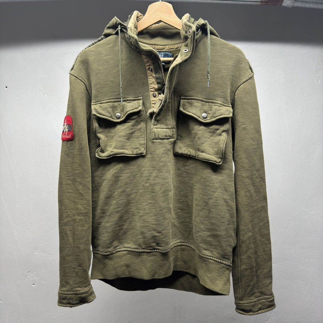 2000s Polo Ralph Lauren Military Patch Hooded Sweatshirt