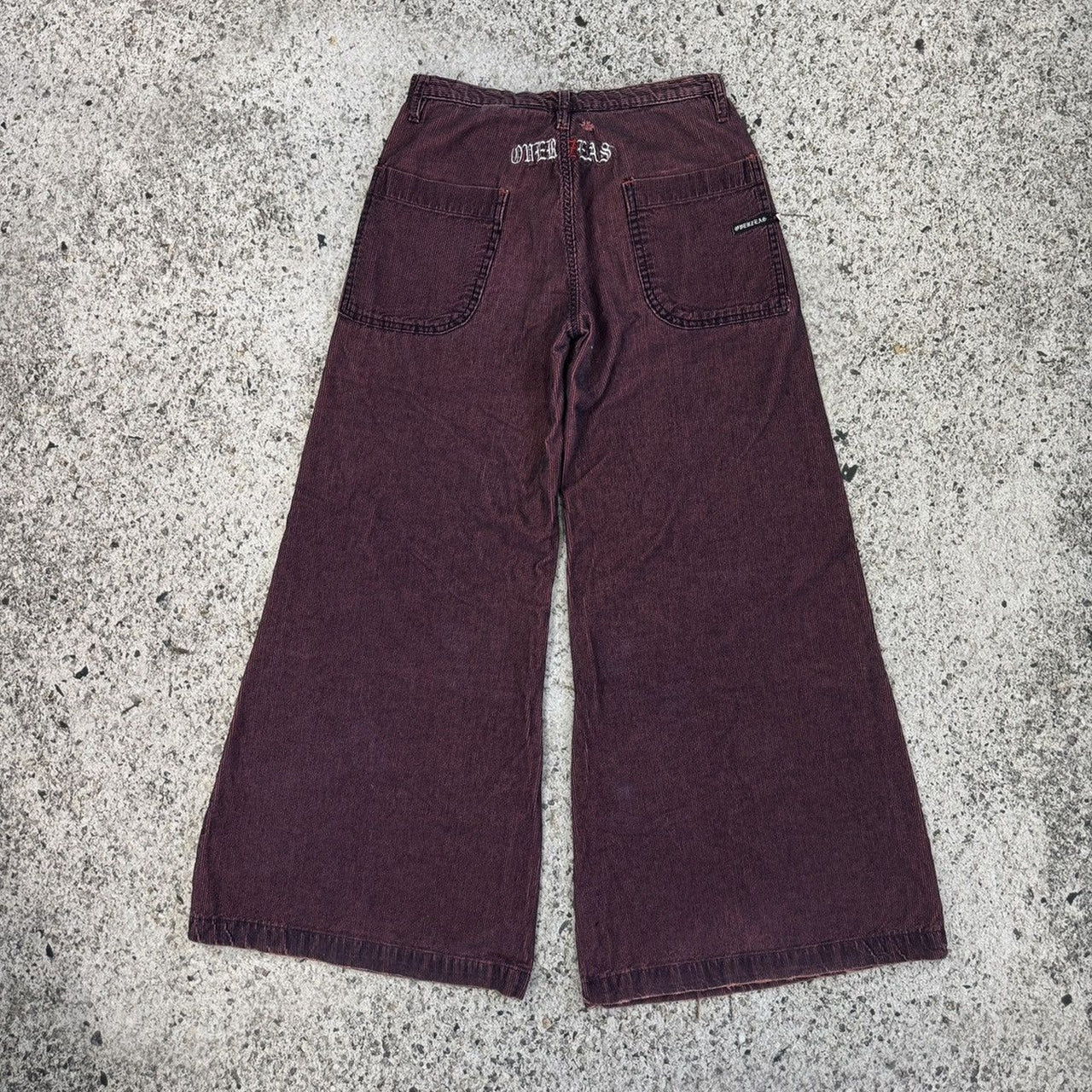Pantalones raver de pana morados de tiro bajo y pierna ancha, estilo Y2K, de los años 90 y 2000