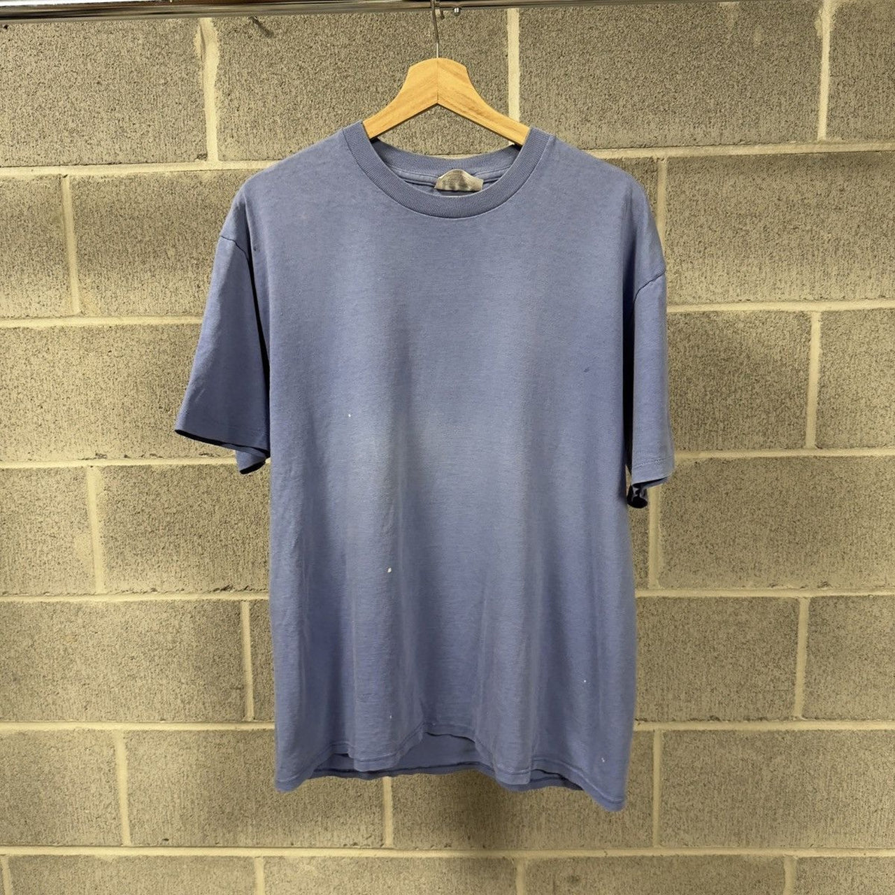 1990s Faded Thrashed Distressed Periwinkle Blank Tee
