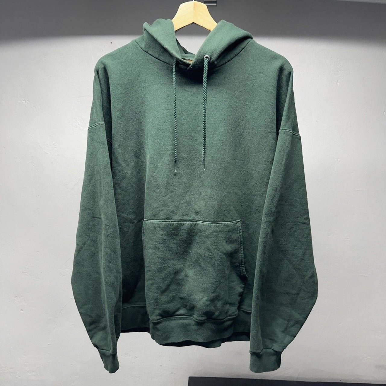 2000s Blank Green Boxy Wide Fit Hoodie
