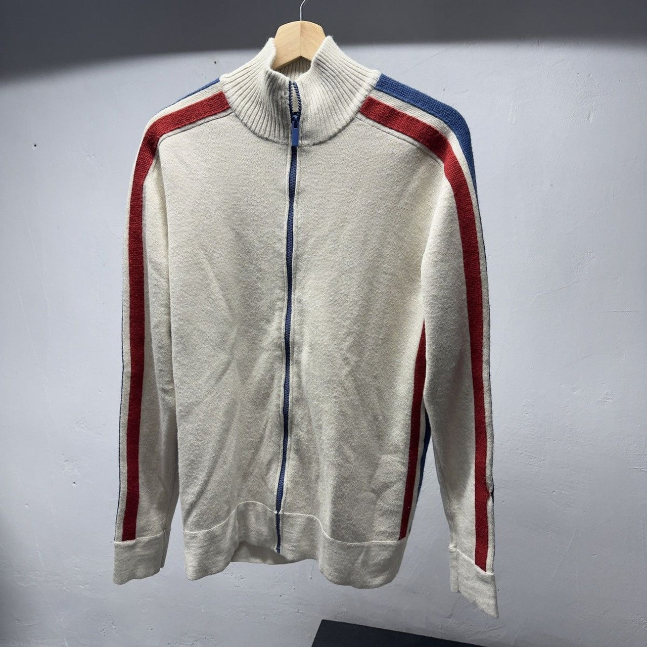 2000s J Crew Acrylic Wool Striped Zip Up Sweater