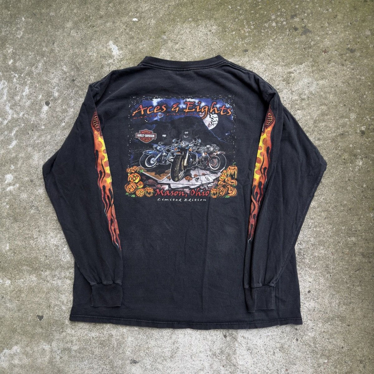 2000s Harley Davidson Halloween Pumpkin Flame Longsleeve