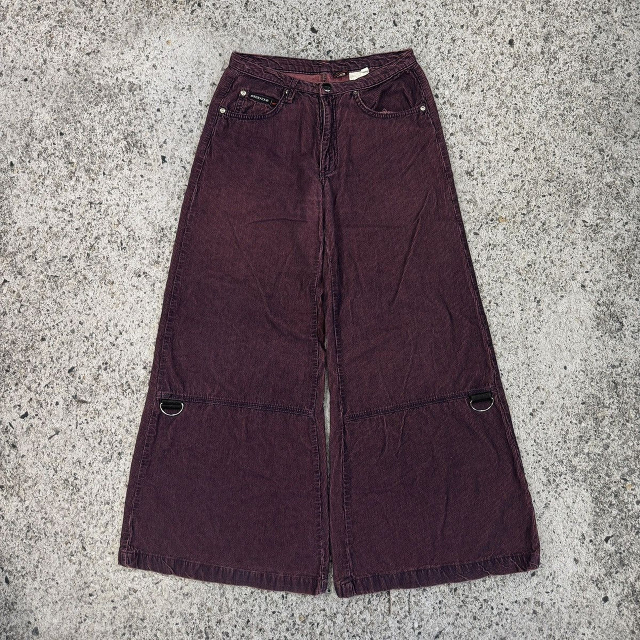 Pantalones raver de pana morados de tiro bajo y pierna ancha, estilo Y2K, de los años 90 y 2000
