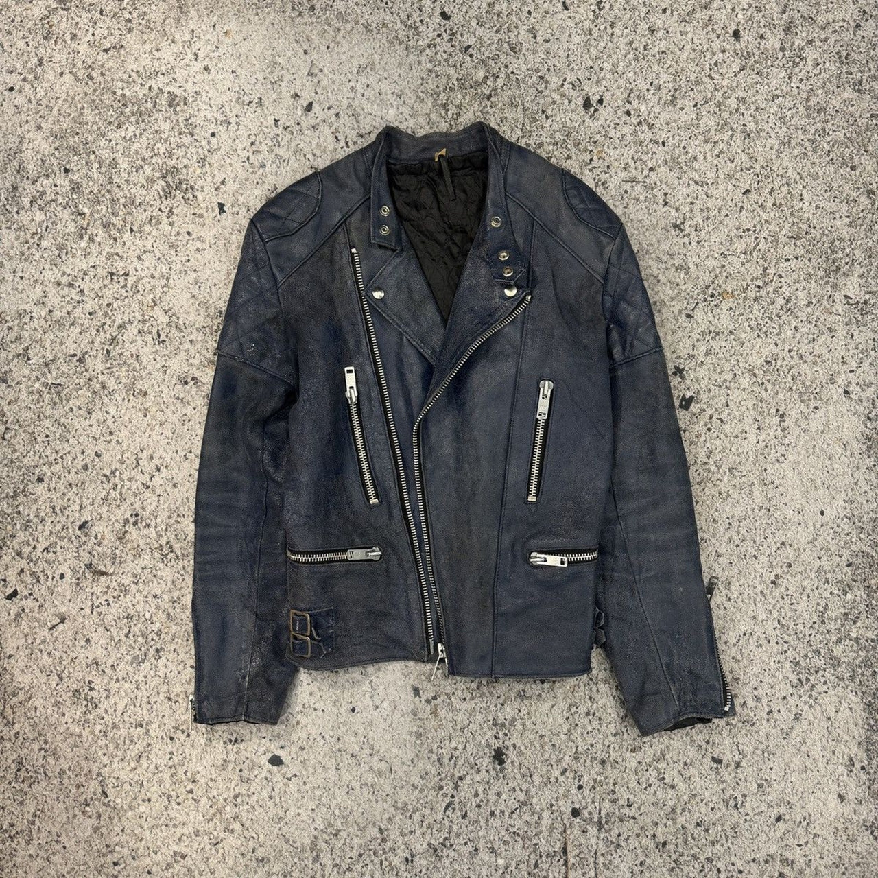1990s Faded Aged Blue Leather Motorcycle Jacket