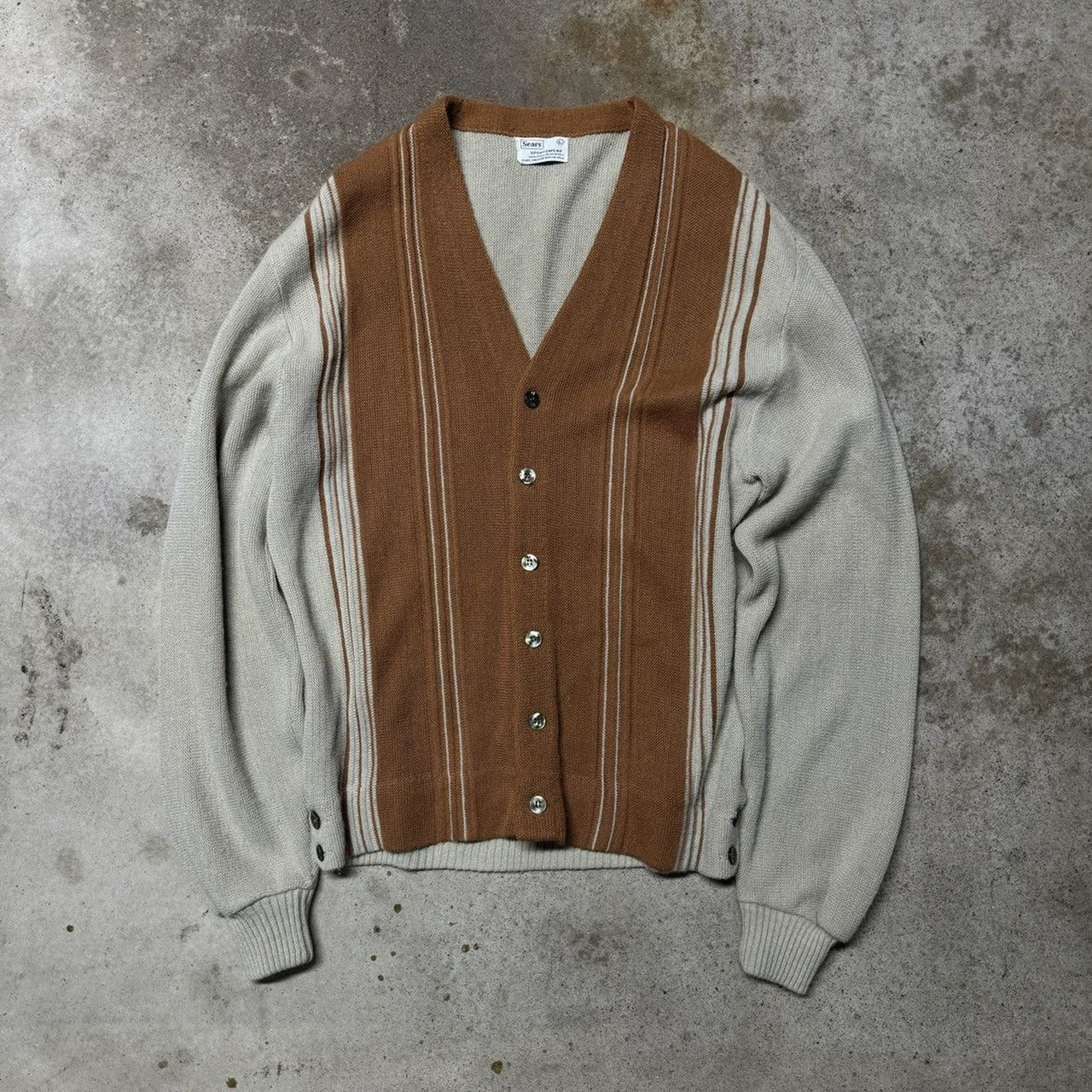 1960s 1970s Sears Striped Acrylic Cardigan Sweater