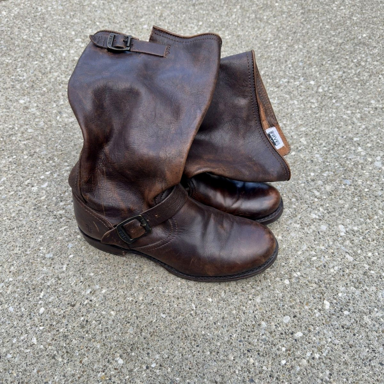 1980s Frye Women's Leather Calf High Buckle Harness Boots