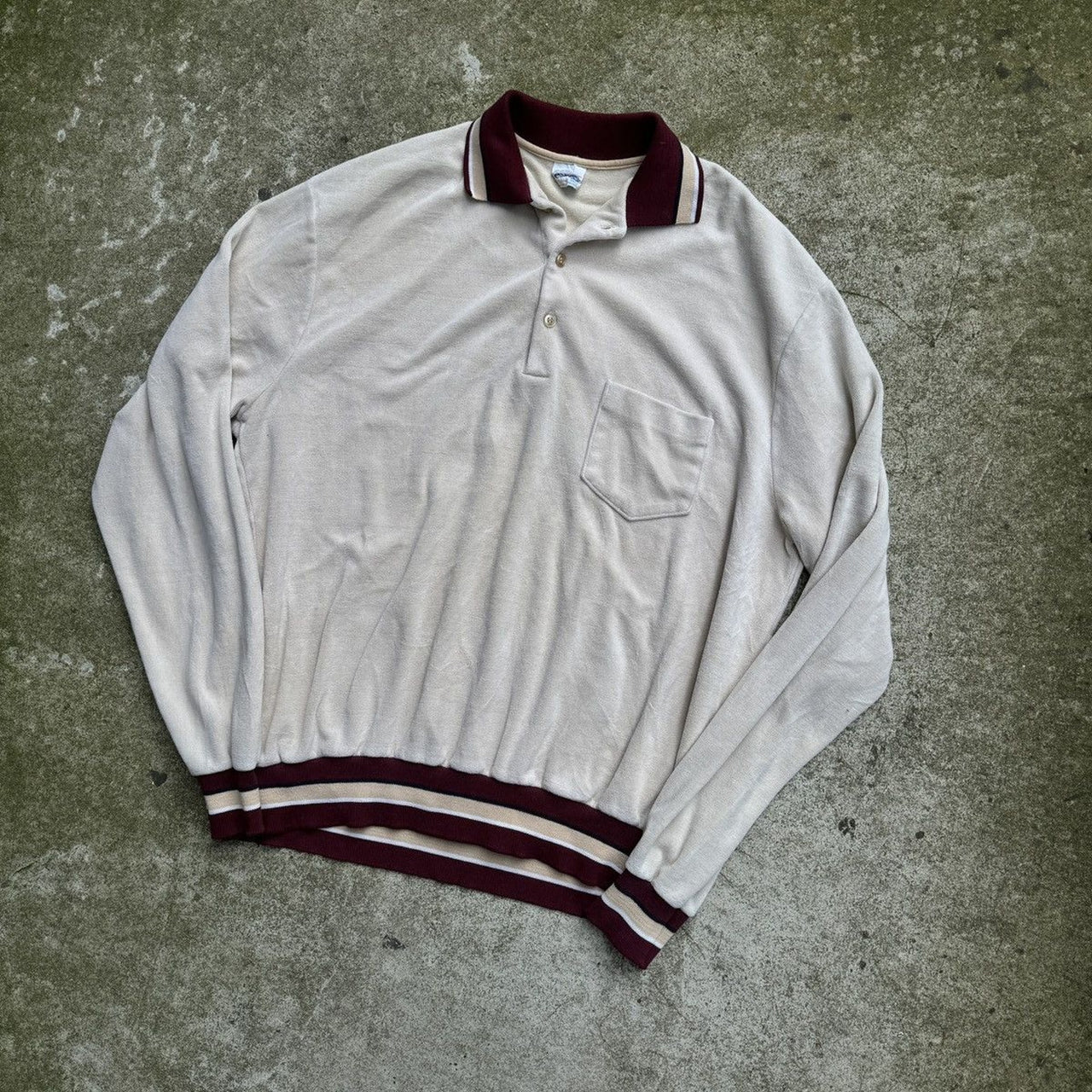 1960s 1970s JcPenney Velour Longsleeve Polo