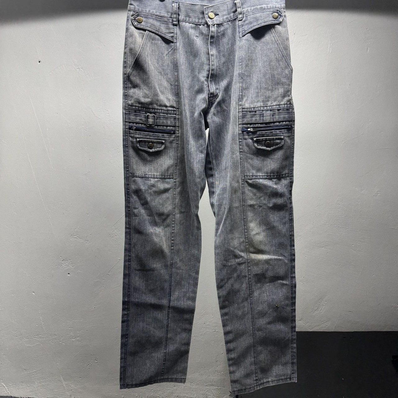 1990s Y2K Faded Thrashed Denim Cargo Jeans
