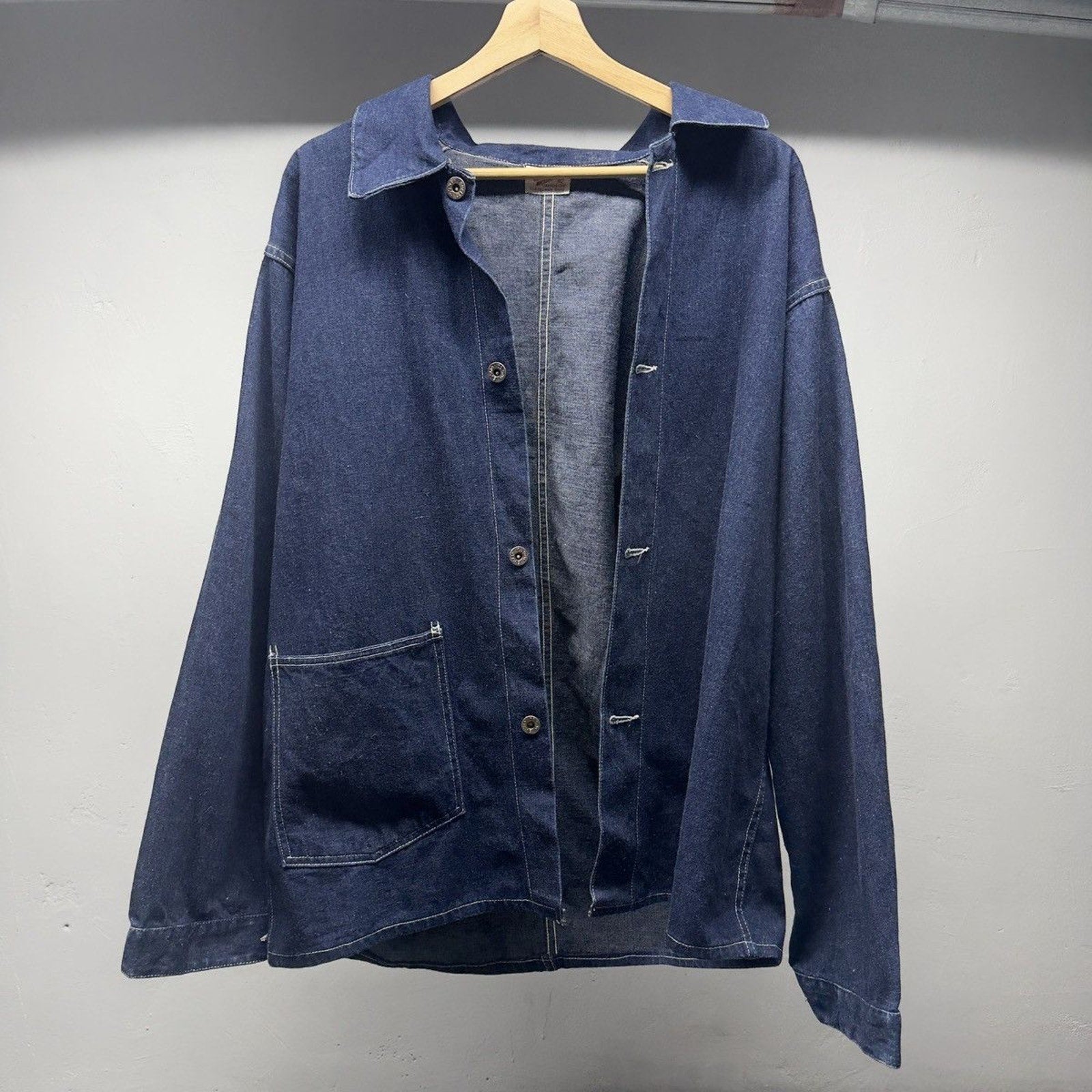 1930s 1940s WW2 One Pocket Selvedge Denim Chore Coat Union Made 