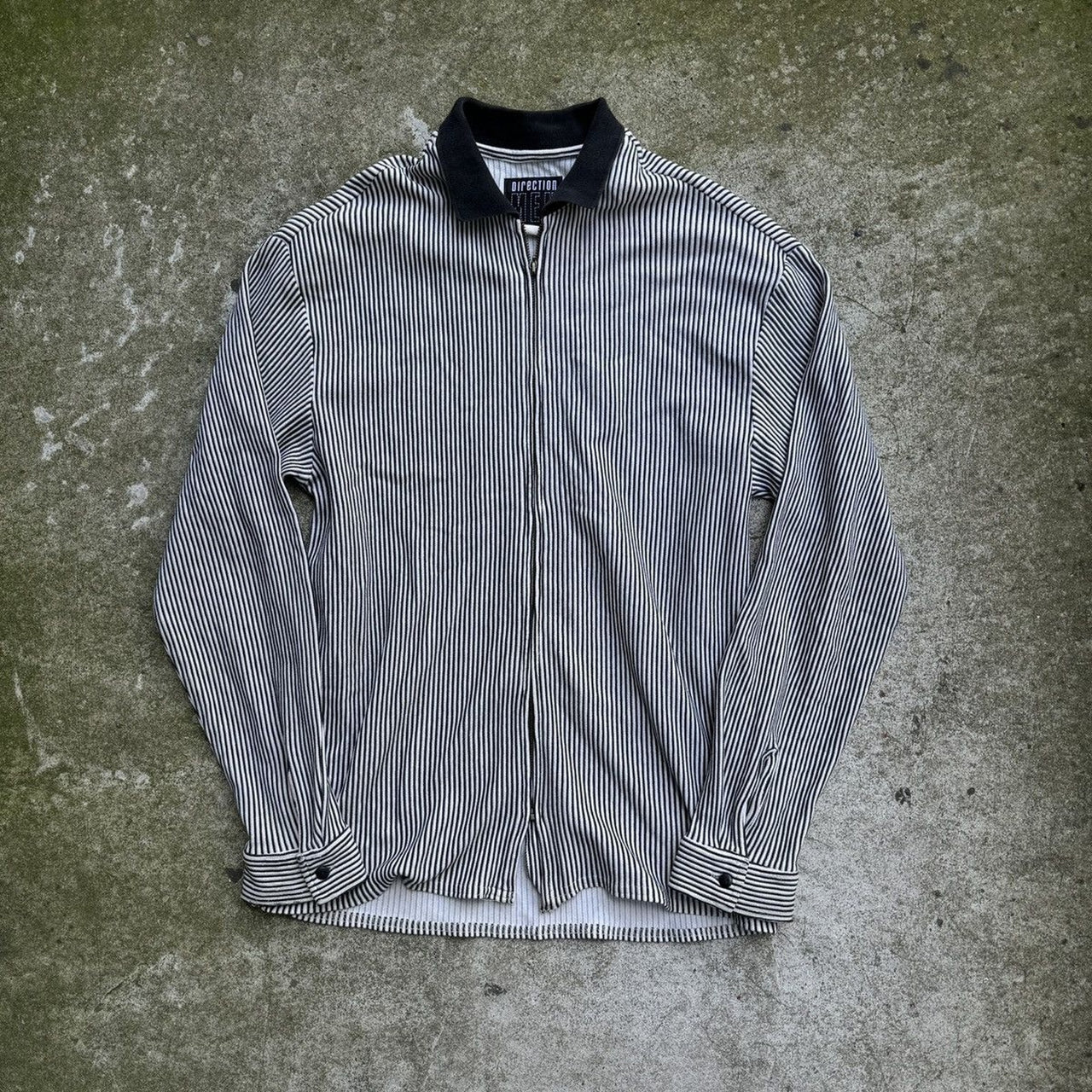 1990s Black White Striped Zip Up Shirt