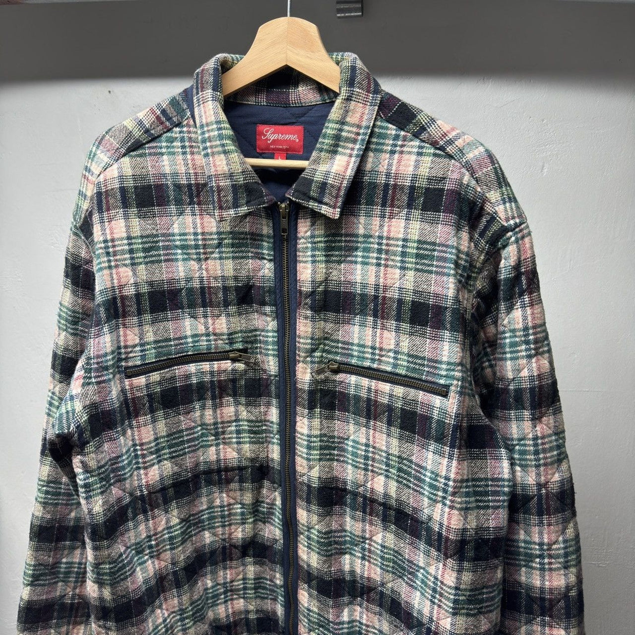 Supreme FW19 Quilted Plaid Flannel Zip Up Grunge