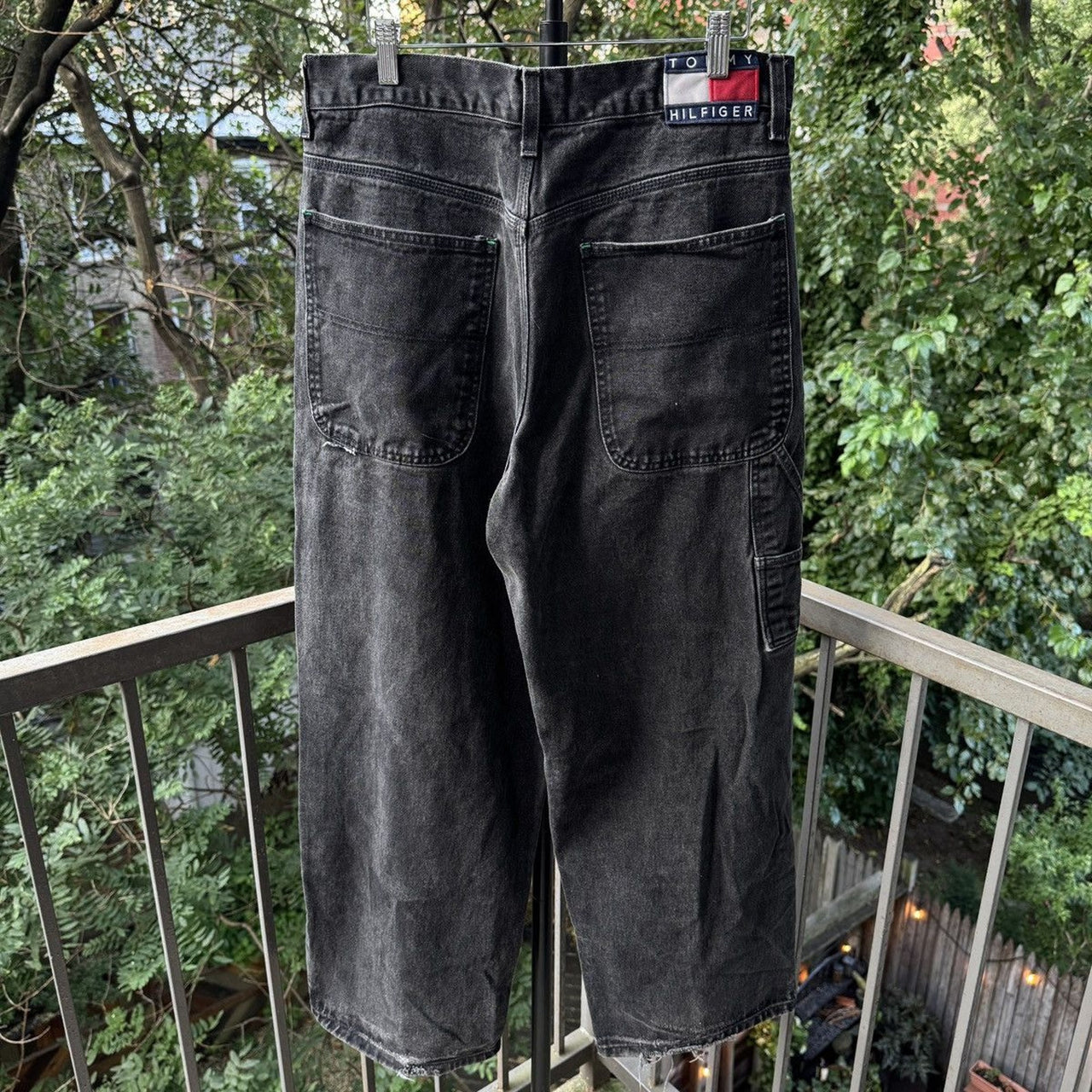 1990s Y2K Faded Black Tommy Jeans Wide Leg Carpenter Jeans