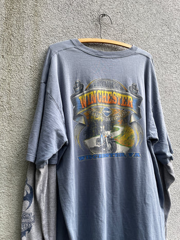 2000s HARLEY DAVIDSON BLUE LOGO THERMAL LONGSLEEVE TEE