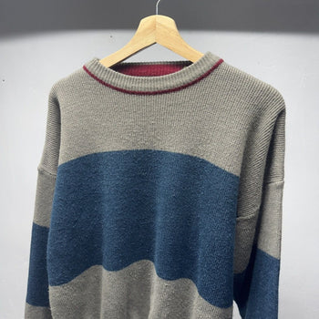 1990s Faded Two Tone Green Blue Striped Sweater