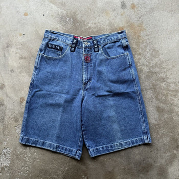 1990S BUM EQUIPMENT FADED BAGGY DENIM SKATER JEAN SHORTS JORTS